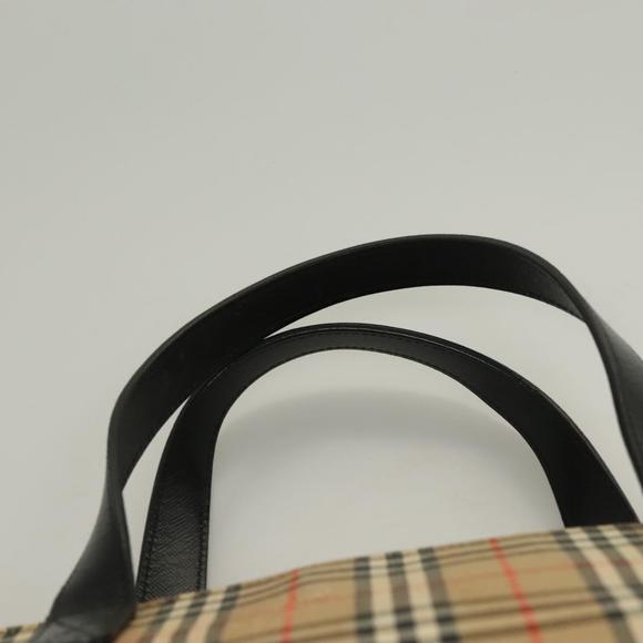 BURBERRY Nova Check Hand Bag Canvas Leather Beige Gold Auth 131011